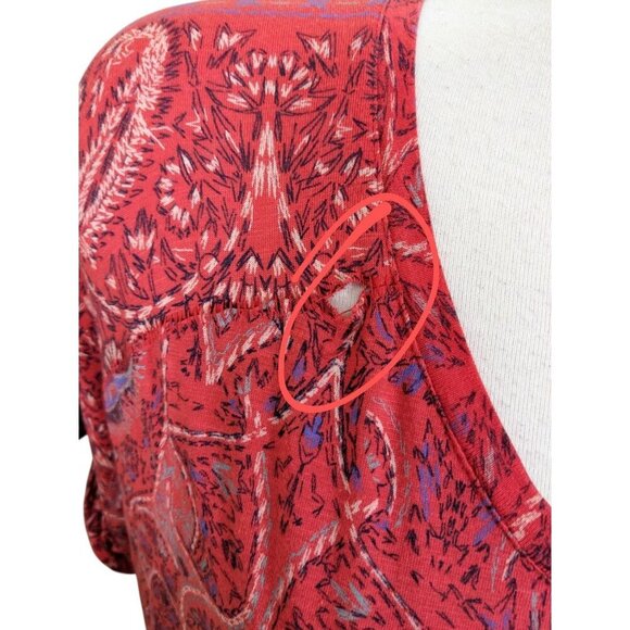Lucky Brand Womens Plus 2X Paisley Split Back Tee Short Sleeve Reddish Orange - Picture 5 of 8